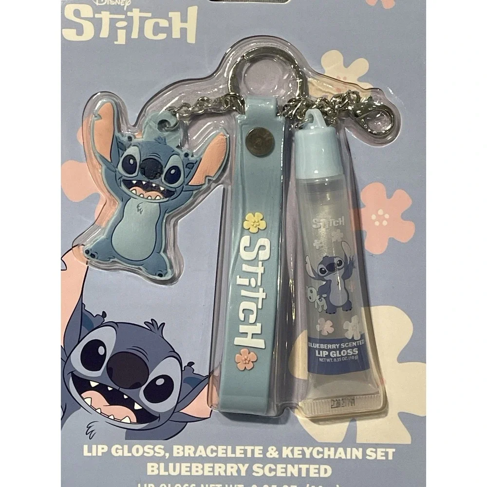 NEW Disney Stitch Blue Makeup Box Quilt-Like Mini Purse - Lip‎ Gloss - Hair Bows